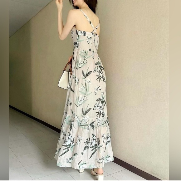 Banana Republic Sleeveless Khaki Light Beach Floral Maxi Dress L - Picture 2 of 13